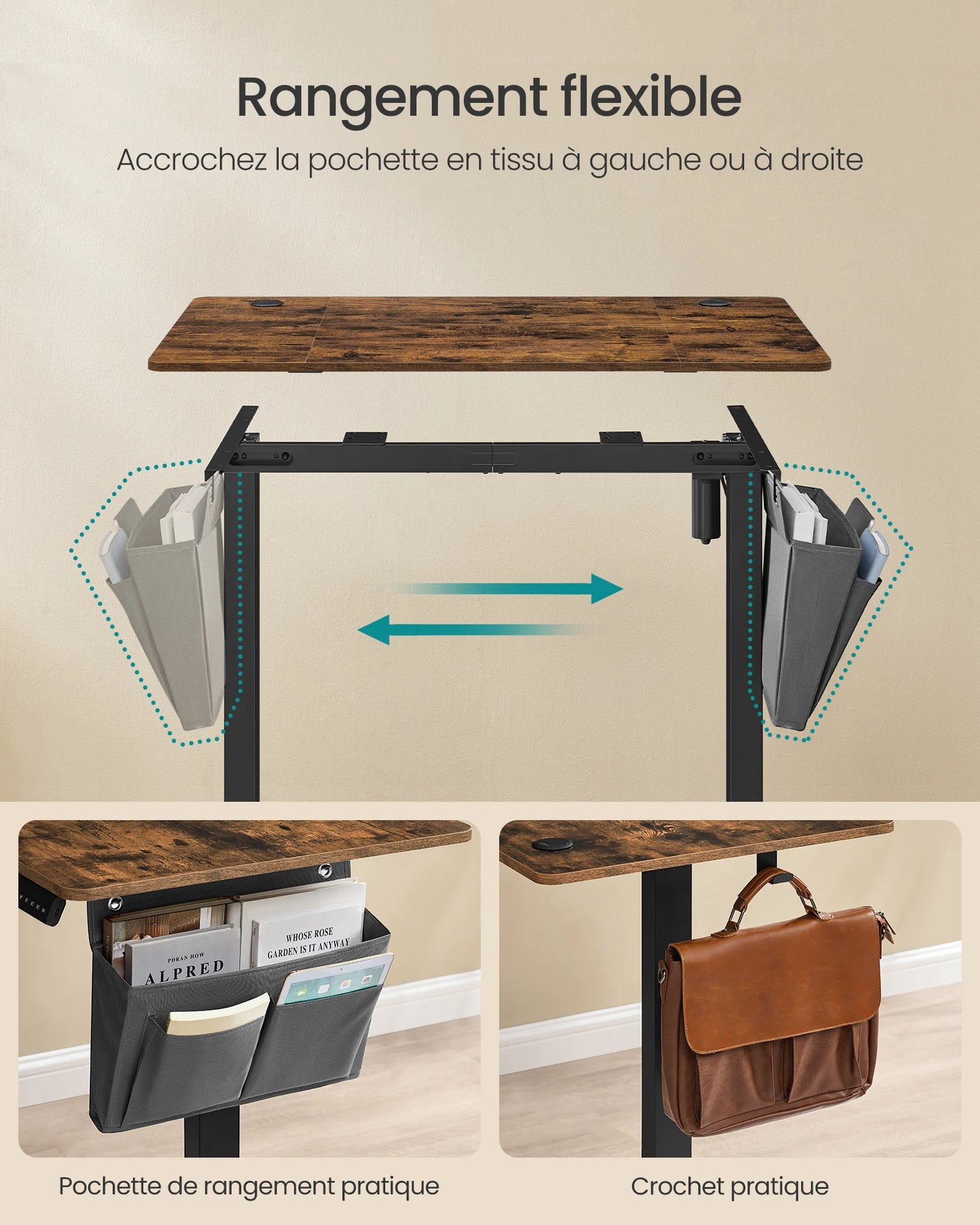 Bureau électrique assis-debout réglable en 4 hauteurs mémorisables