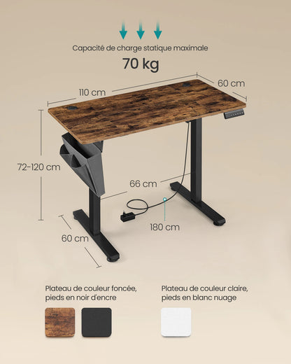 Bureau électrique assis-debout réglable en 4 hauteurs mémorisables