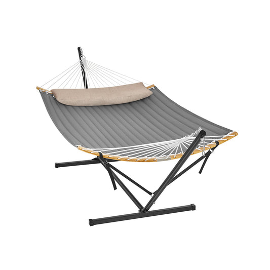 Hamac avec support structure noire et hamac gris