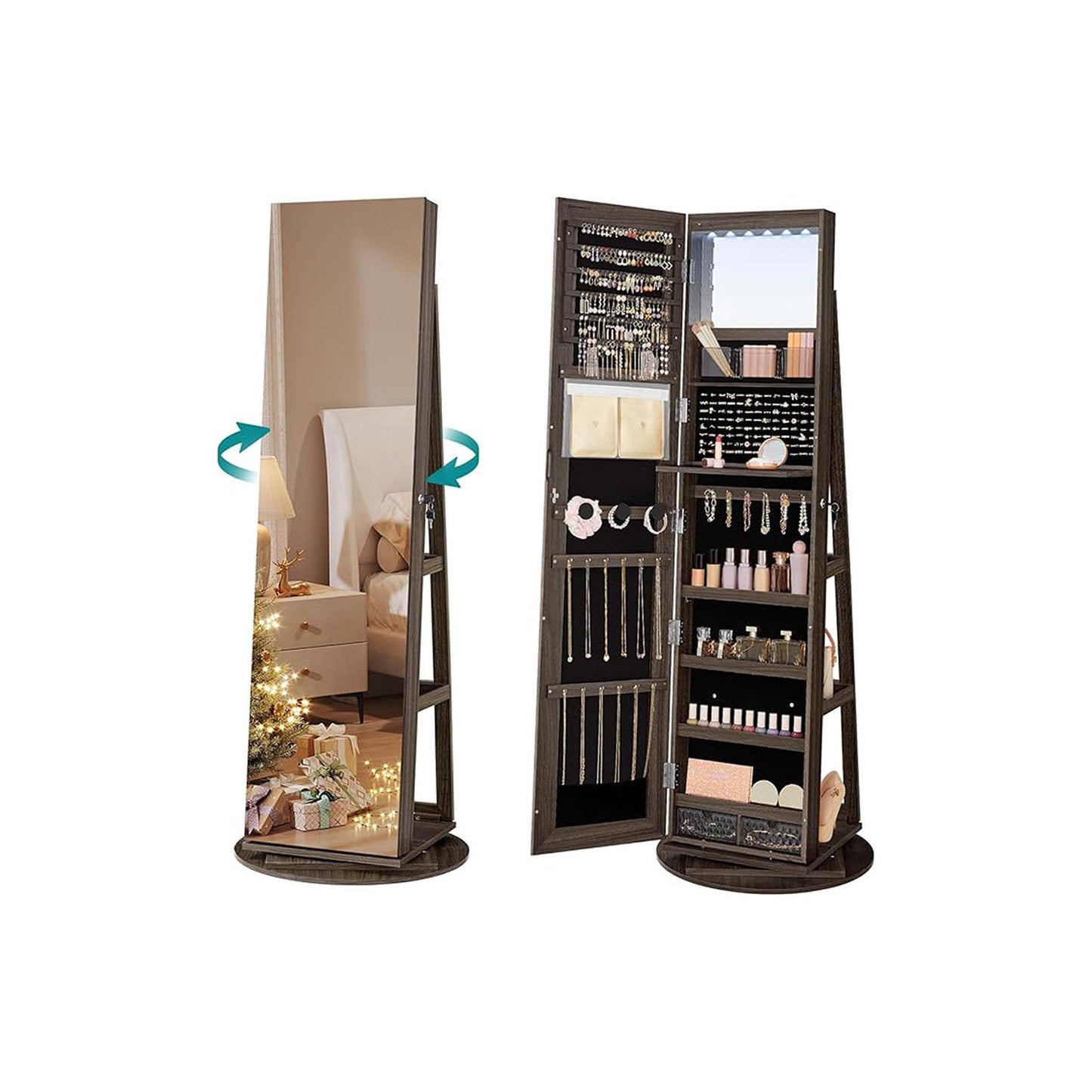 Armoire à bijoux avec 6 LED sur pieds