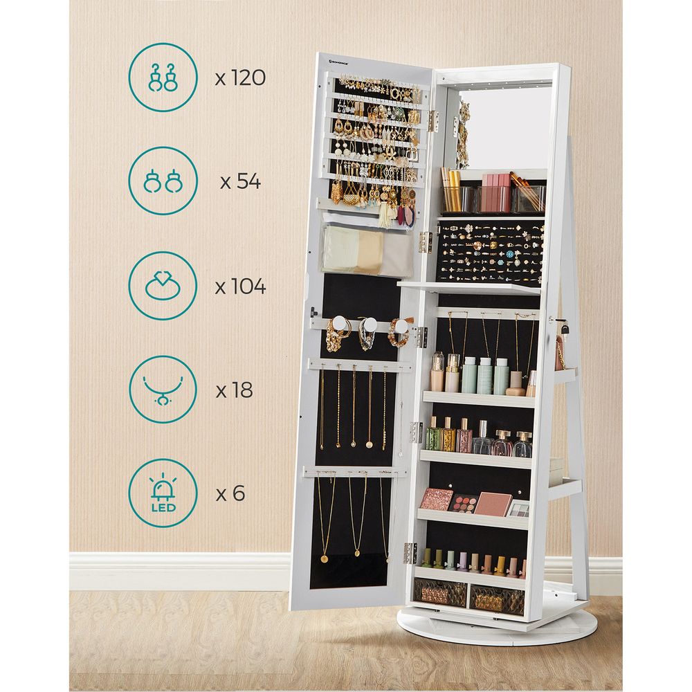 Armoire à bijoux avec 6 LED sur pieds