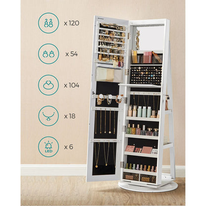 Armoire à bijoux avec 6 LED sur pieds