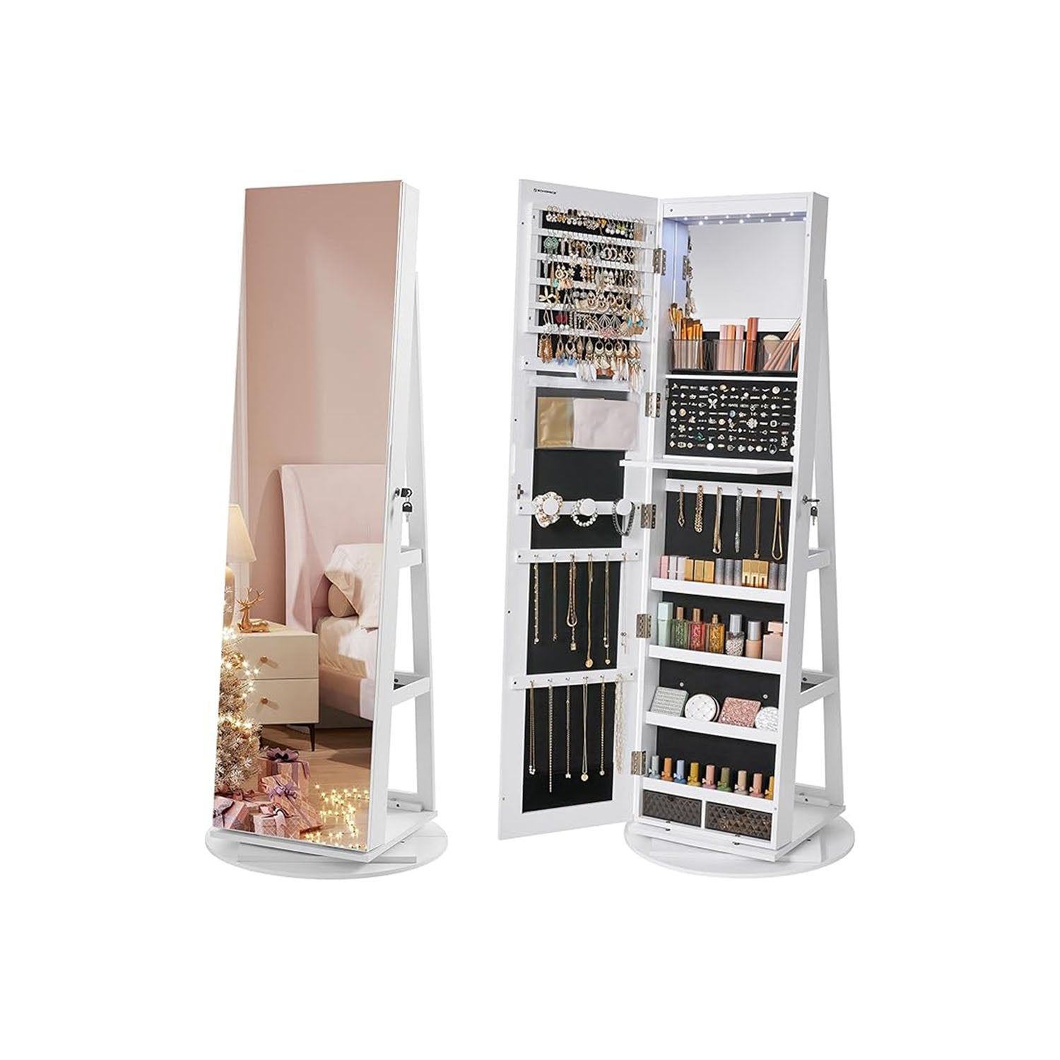 Armoire à bijoux avec 6 LED sur pieds