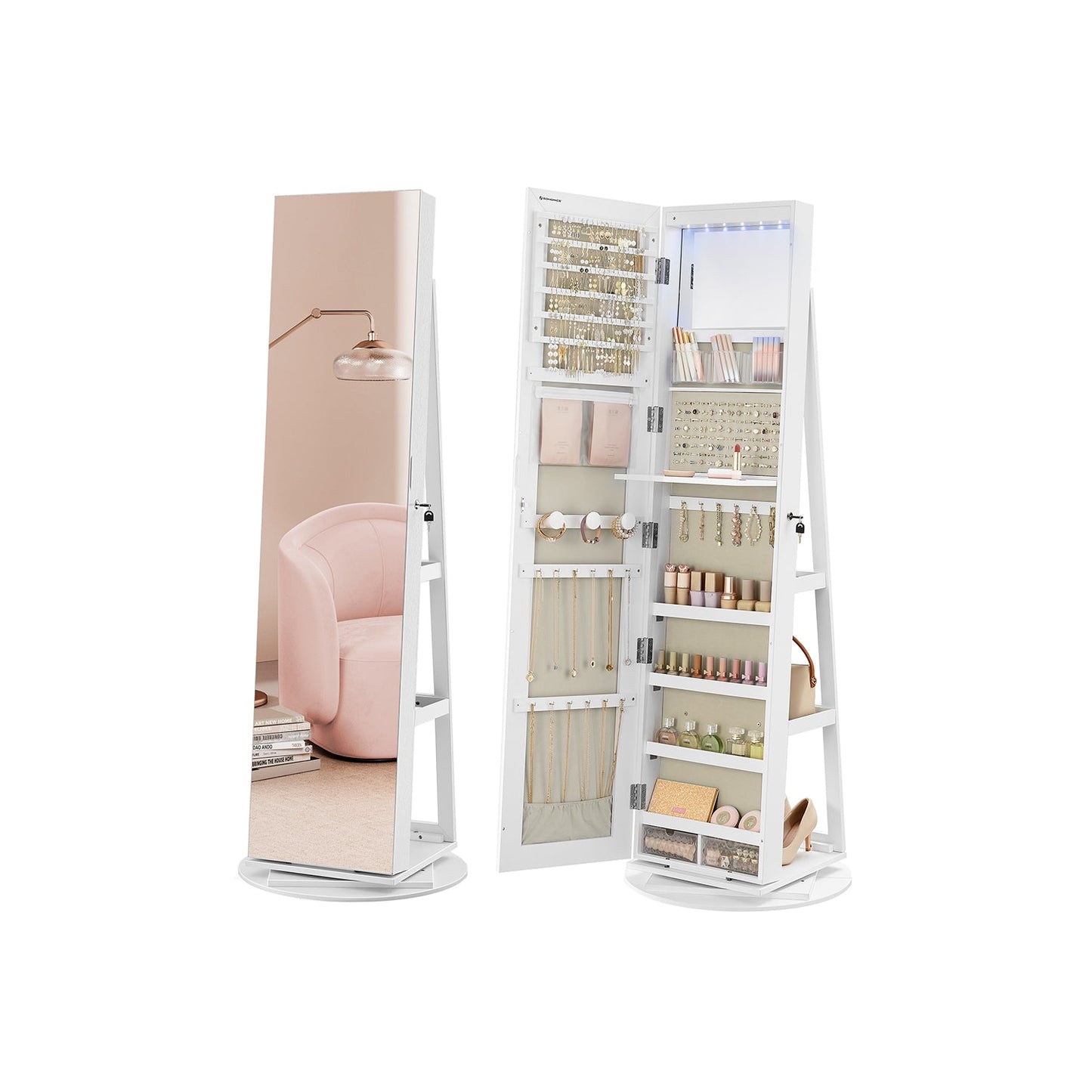Armoire à bijoux avec 6 LED sur pieds