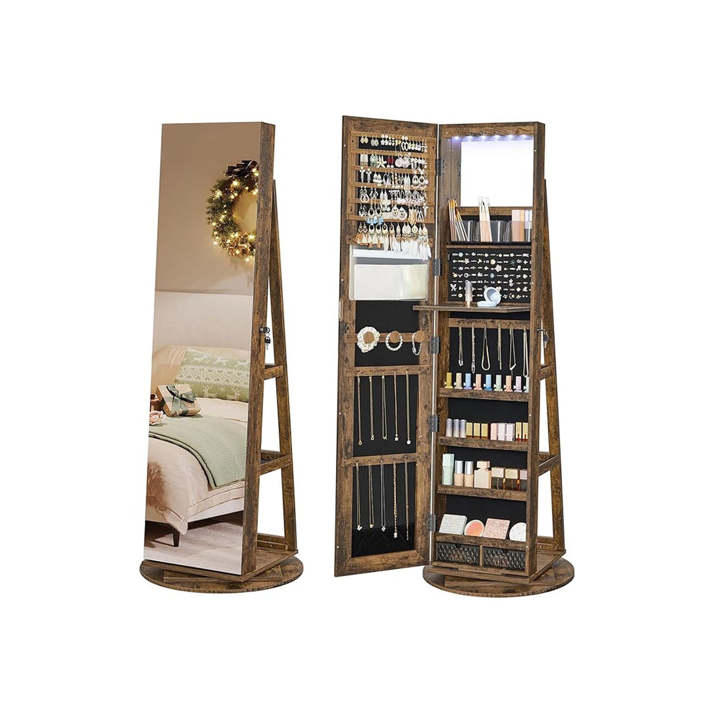 Armoire à bijoux avec 6 LED sur pieds