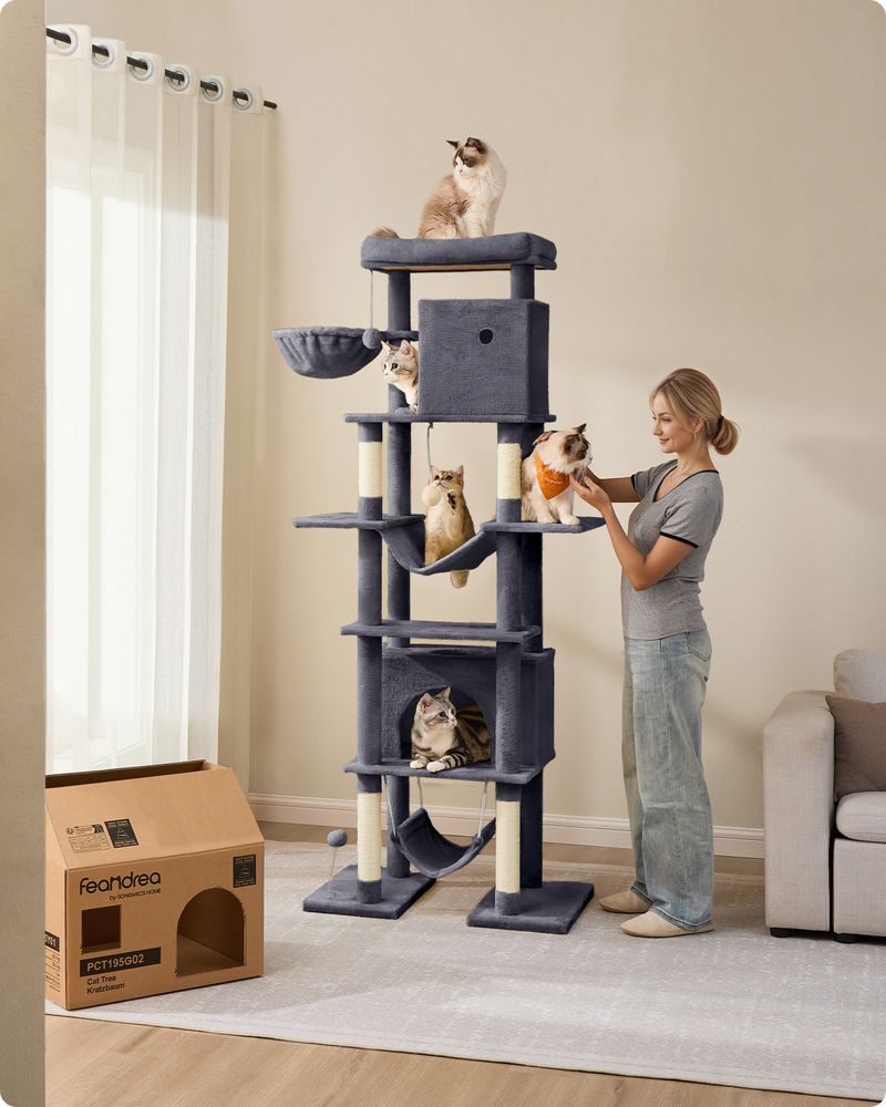 Arbre à chat 201 cm taille XXL dispositif anti-basculement
