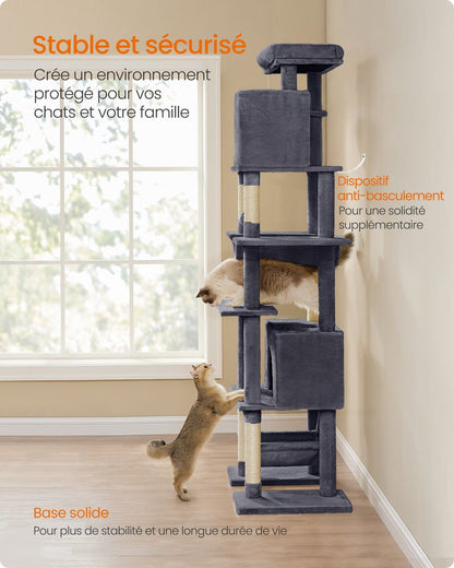 Arbre à chat 201 cm taille XXL dispositif anti-basculement