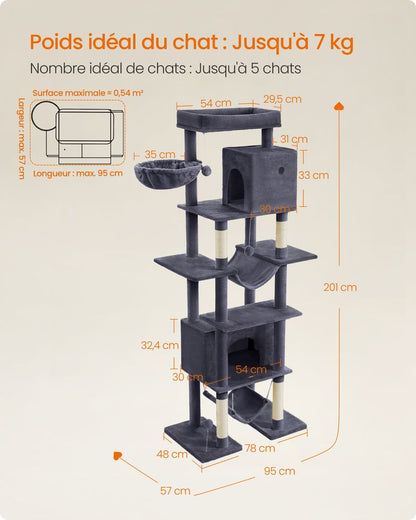 Arbre à chat 201 cm taille XXL dispositif anti-basculement