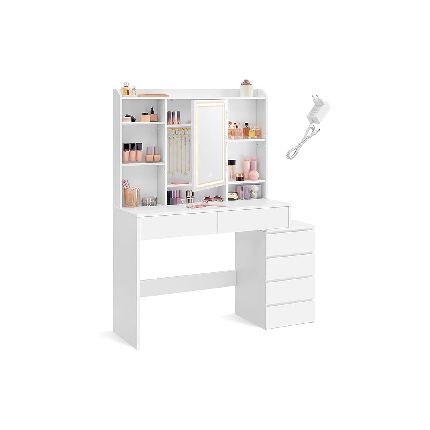 Coiffeuse avec grand miroir LED à luminosité réglable