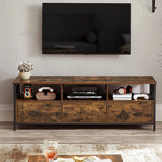 Meuble TV pour Télévision jusqu'à 65 Pouces, Banc Télé avec 3 Tiroirs, 40 x 147 x 50 cm, Style Industriel, Cadre en Acier