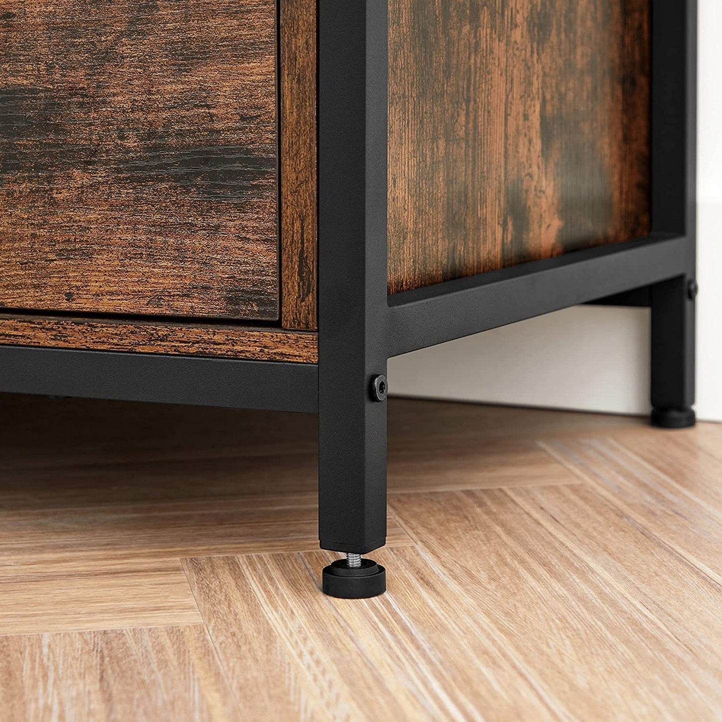 Meuble TV pour Télévision jusqu'à 65 Pouces, Banc Télé avec 3 Tiroirs, 40 x 147 x 50 cm, Style Industriel, Cadre en Acier