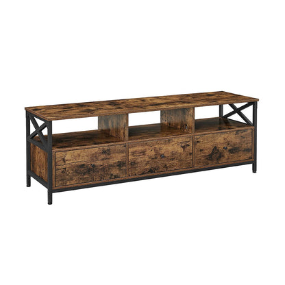 Meuble TV pour Télévision jusqu'à 65 Pouces, Banc Télé avec 3 Tiroirs, 40 x 147 x 50 cm, Style Industriel, Cadre en Acier